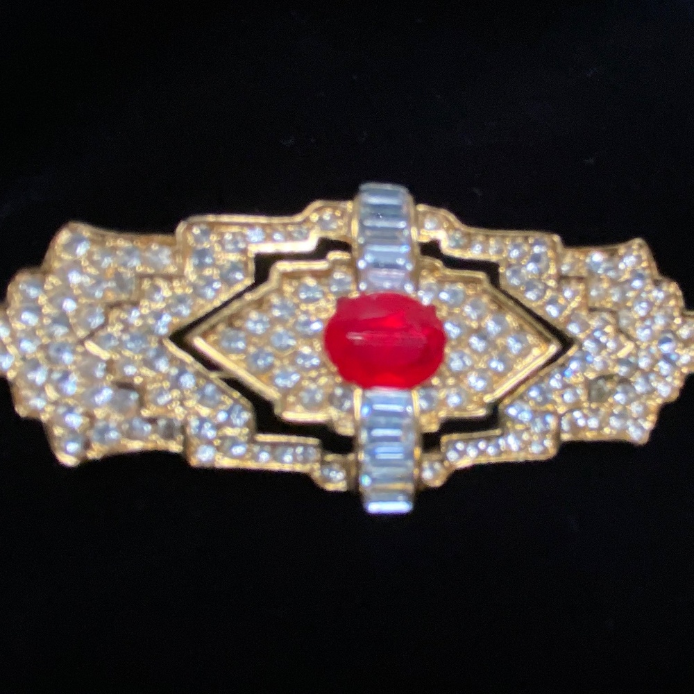 Sparkling Kenneth Lane “Ruby” Crystal Art Deco Br… - image 1